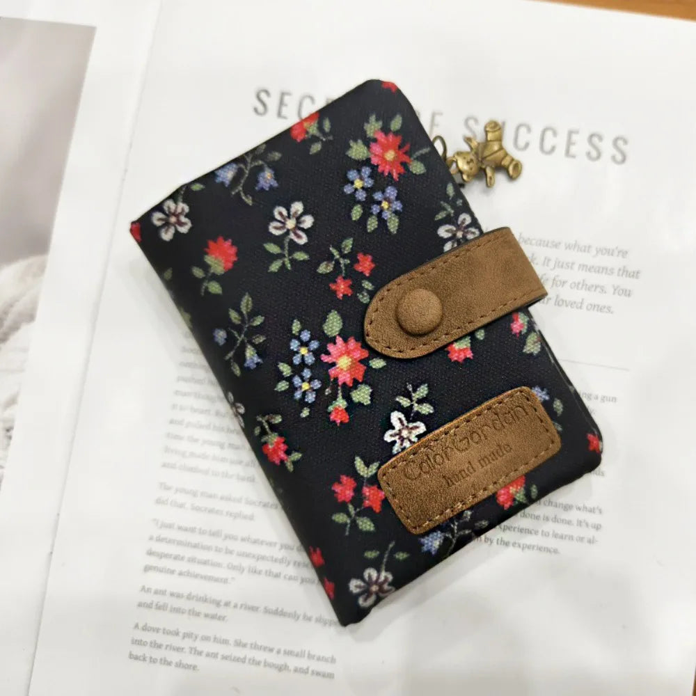 Compact Printed Canvas Wallet with Cat Design