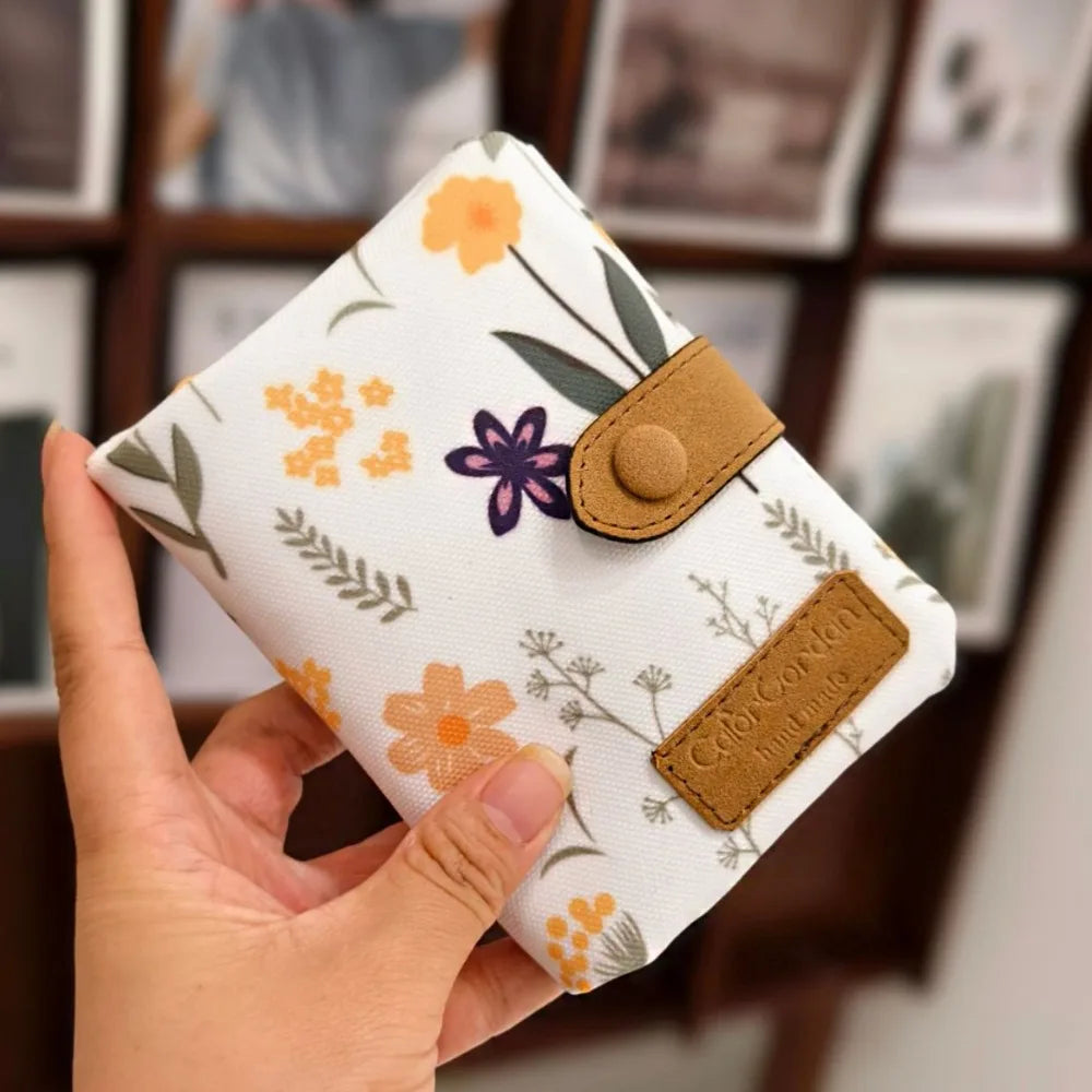Compact Printed Canvas Wallet with Cat Design
