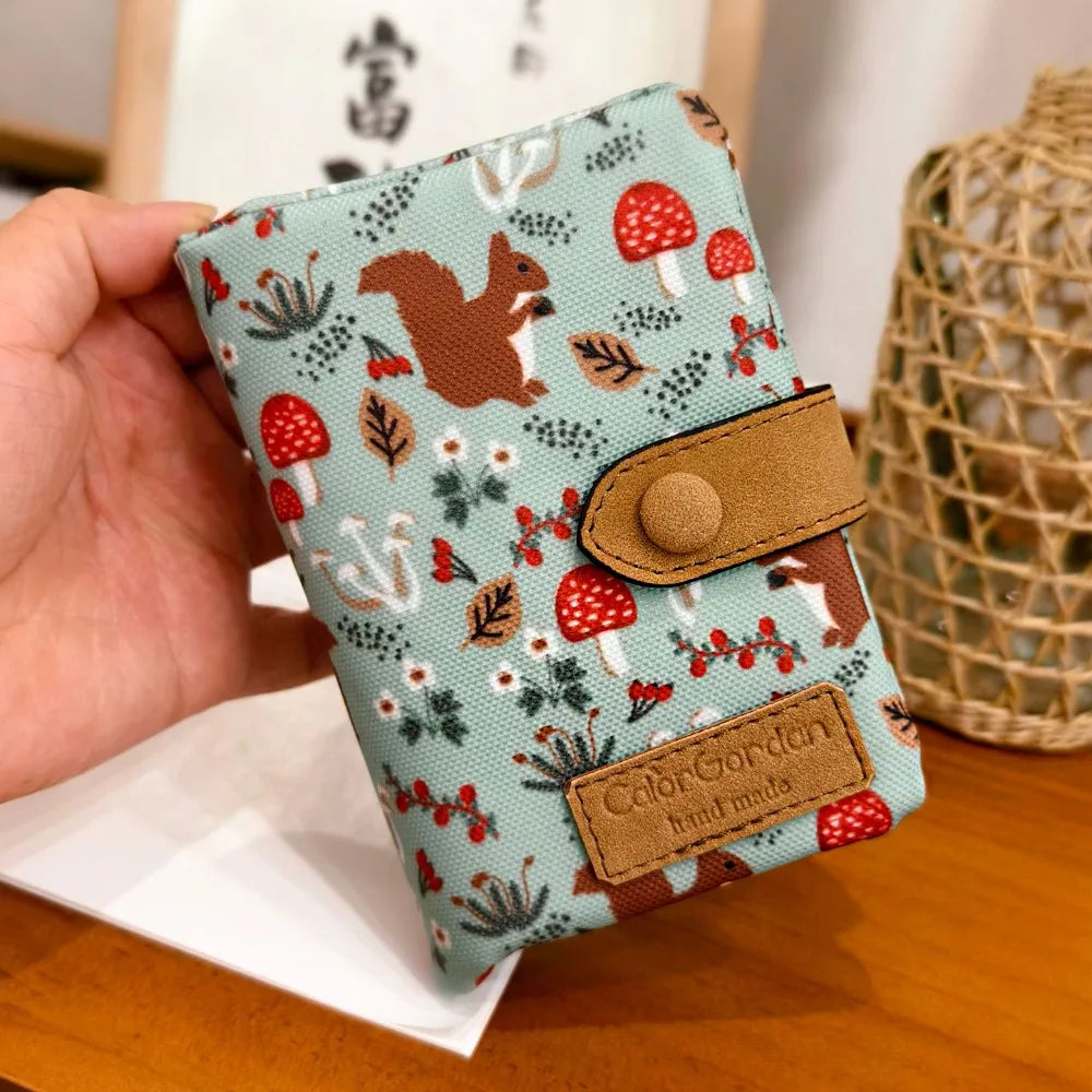 Compact Printed Canvas Wallet with Cat Design