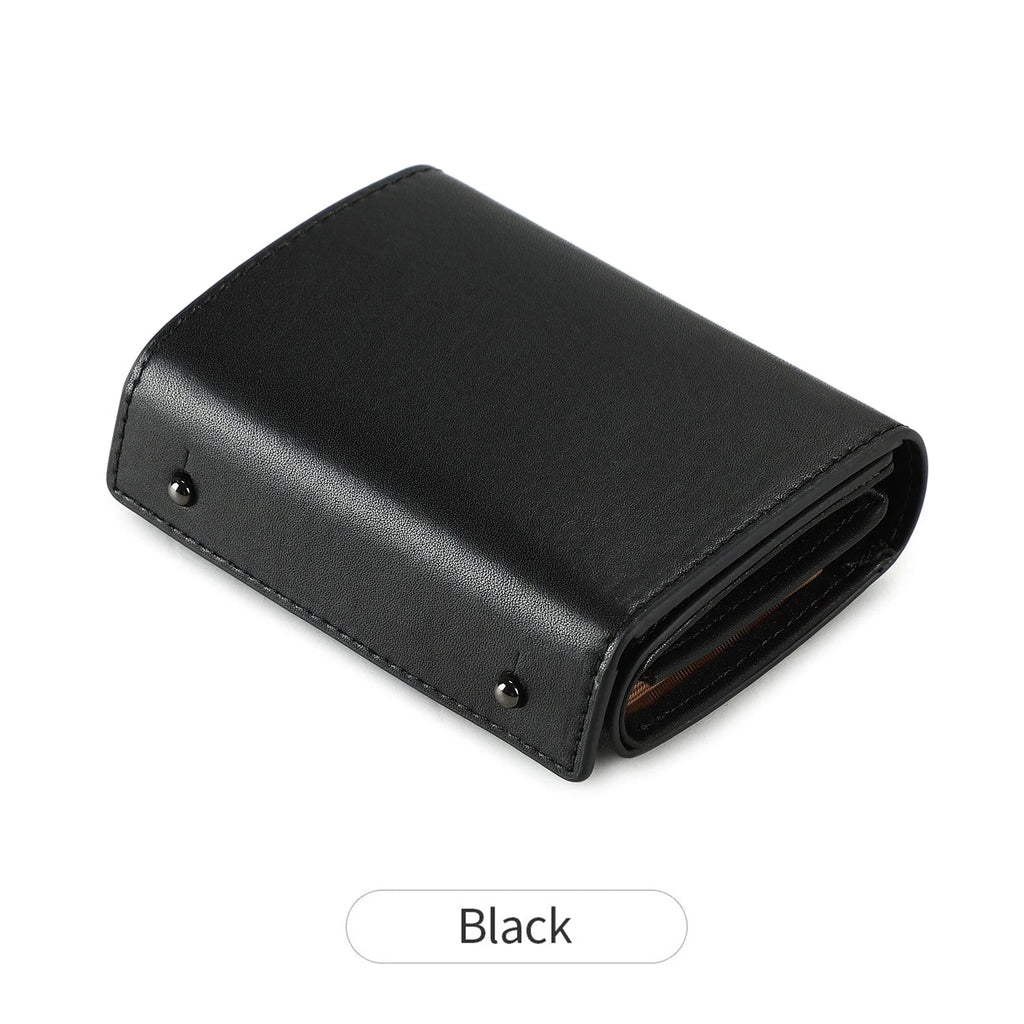 Compact multifunctional trifold PU leather wallet with zip and coin pocket