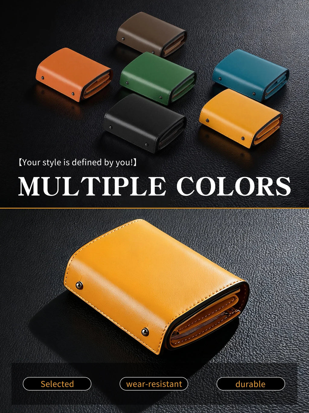 Compact multifunctional trifold PU leather wallet with zip and coin pocket