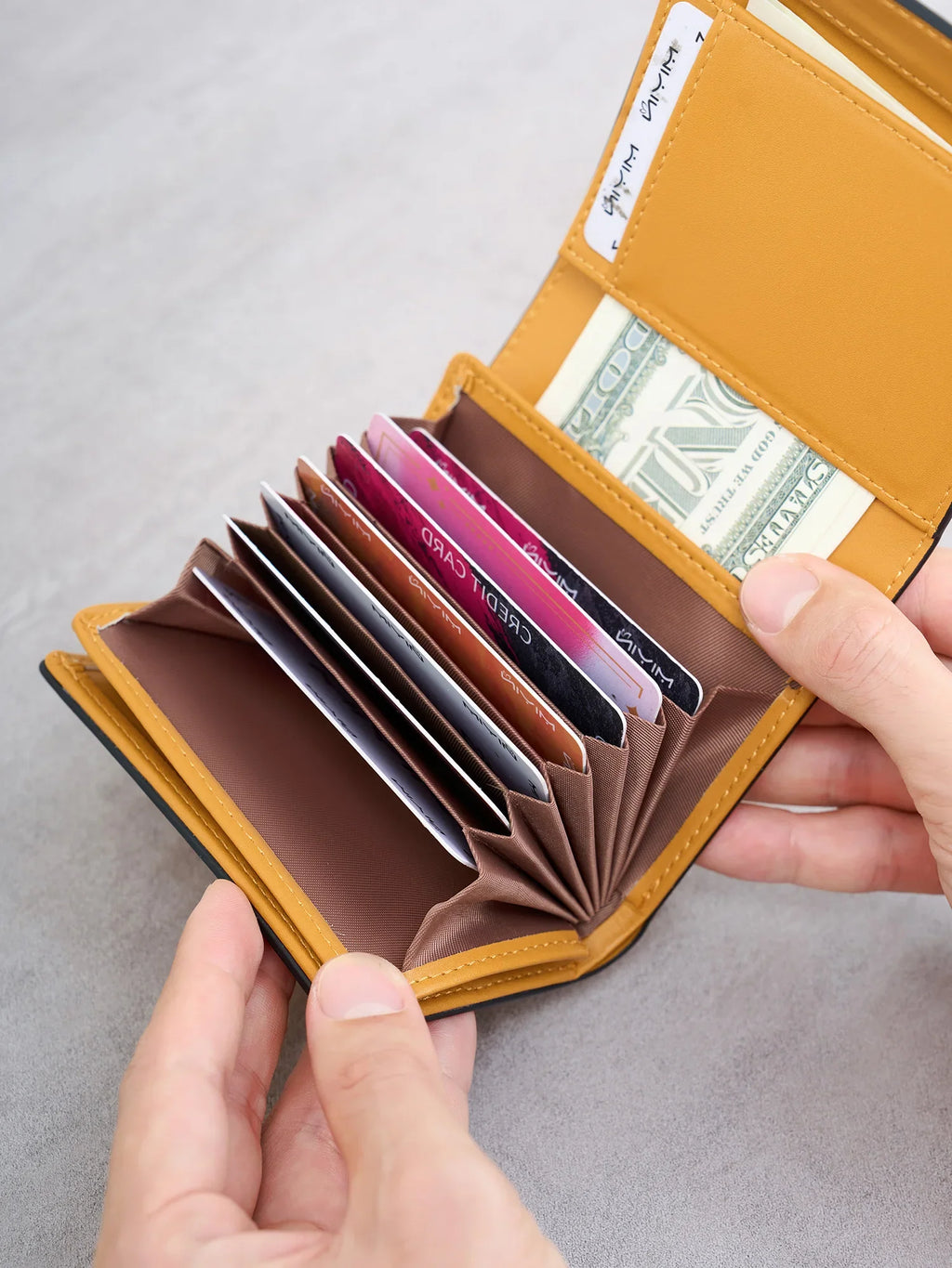 Compact multifunctional trifold PU leather wallet with zip and coin pocket