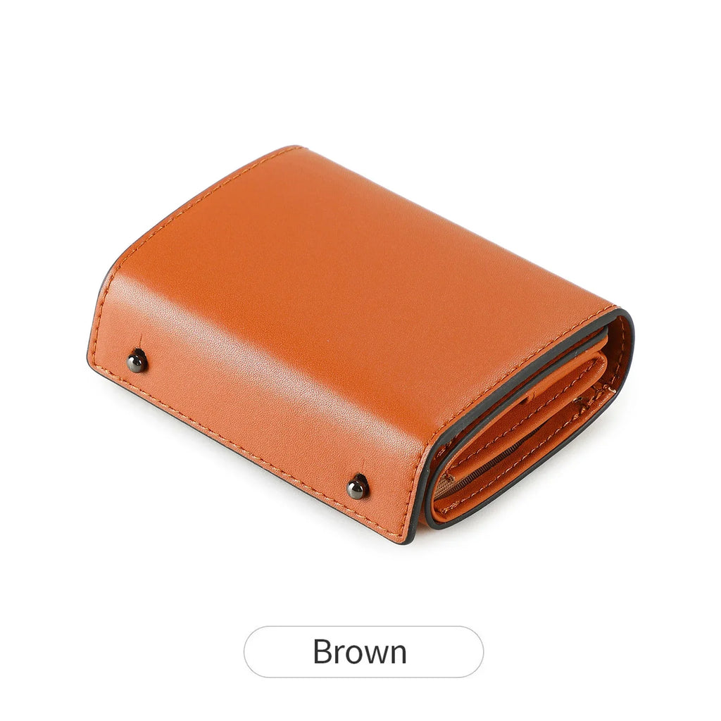 Compact multifunctional trifold PU leather wallet with zip and coin pocket