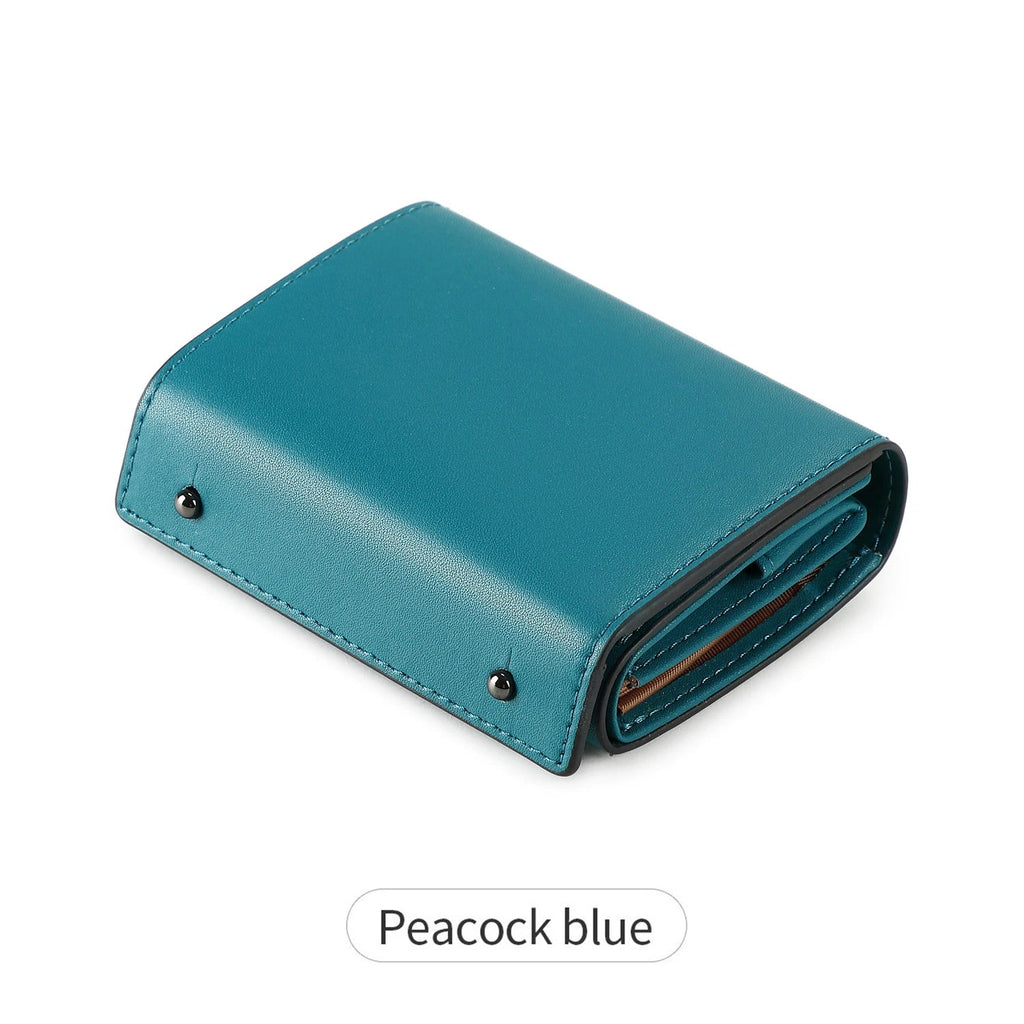 Compact multifunctional trifold PU leather wallet with zip and coin pocket