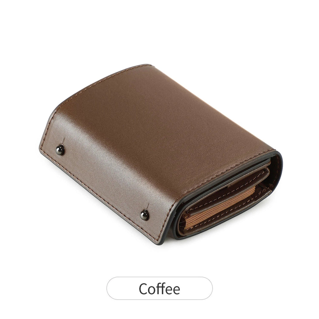 Compact multifunctional trifold PU leather wallet with zip and coin pocket