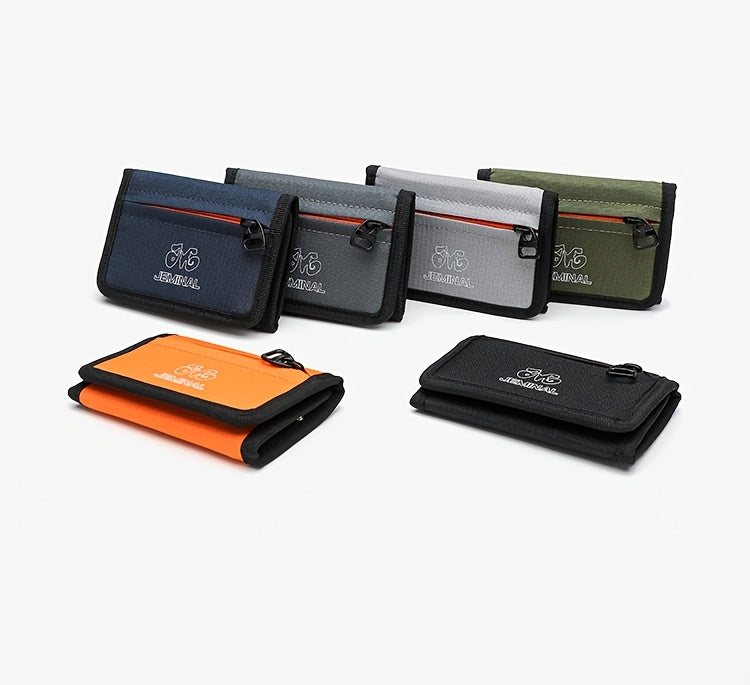 Unisex 3-Fold Wallet in Ripstop Nylon, Orange Zip