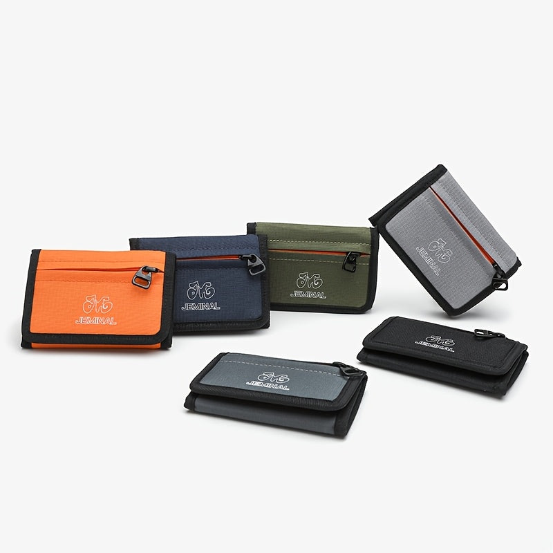 Unisex 3-Fold Wallet in Ripstop Nylon, Orange Zip