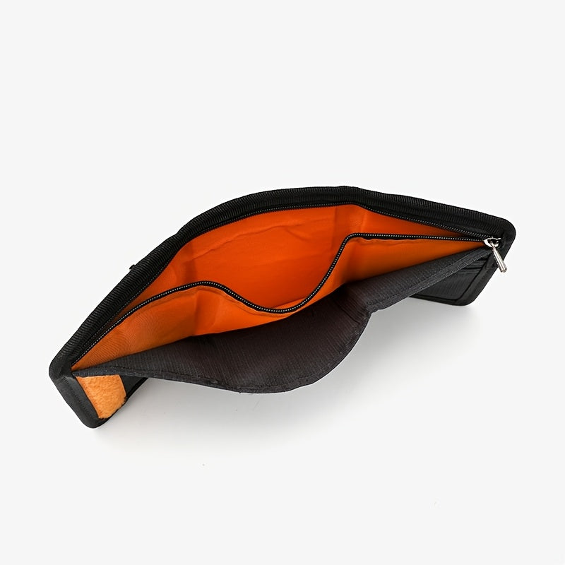 Unisex 3-Fold Wallet in Ripstop Nylon, Orange Zip