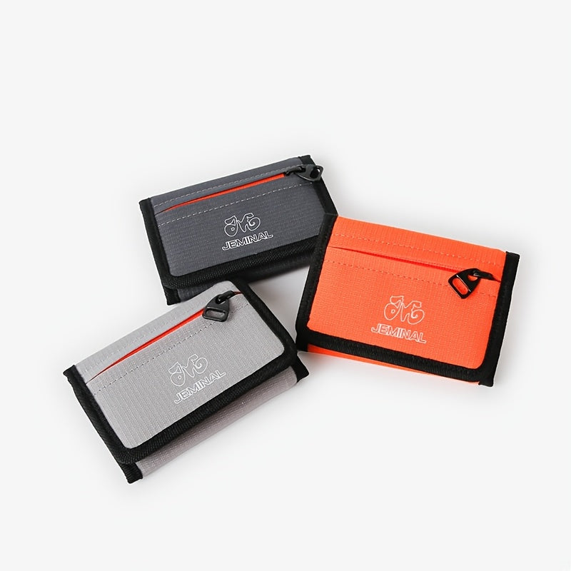 Unisex 3-Fold Wallet in Ripstop Nylon, Orange Zip