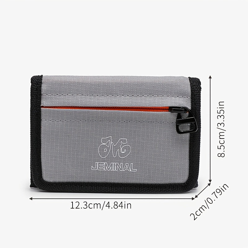 Unisex 3-Fold Wallet in Ripstop Nylon, Orange Zip