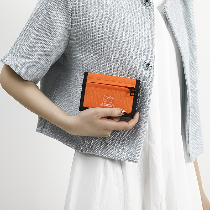 Unisex 3-Fold Wallet in Ripstop Nylon, Orange Zip