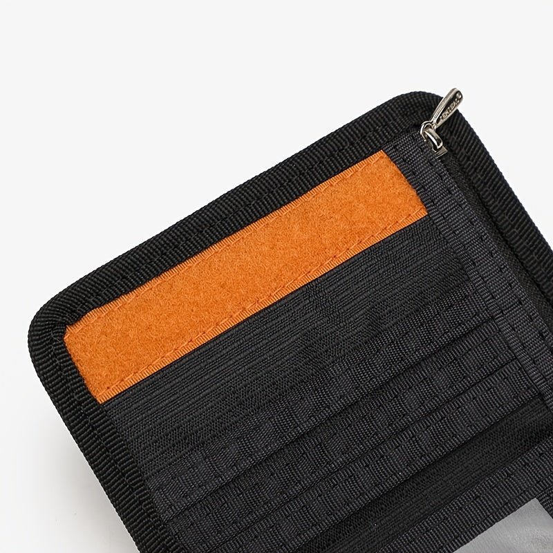 Unisex 3-Fold Wallet in Ripstop Nylon, Orange Zip