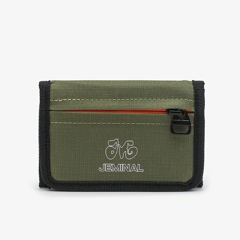 Unisex 3-Fold Wallet in Ripstop Nylon, Orange Zip Image