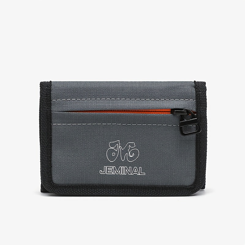 Unisex 3-Fold Wallet in Ripstop Nylon, Orange Zip