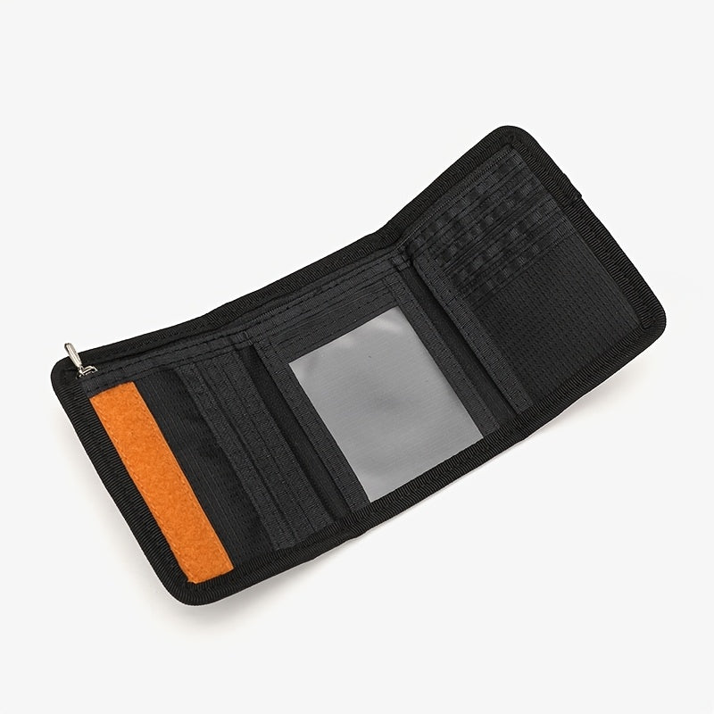 Unisex 3-Fold Wallet in Ripstop Nylon, Orange Zip