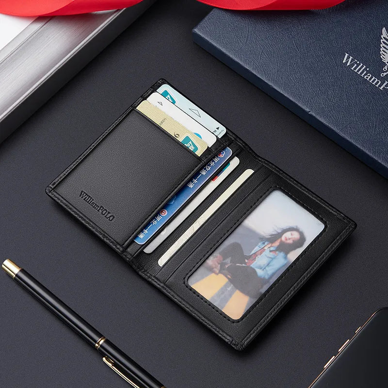 Ultra-Slim Vertical Leather Wallet - Multifunction Card Holder & ID Case