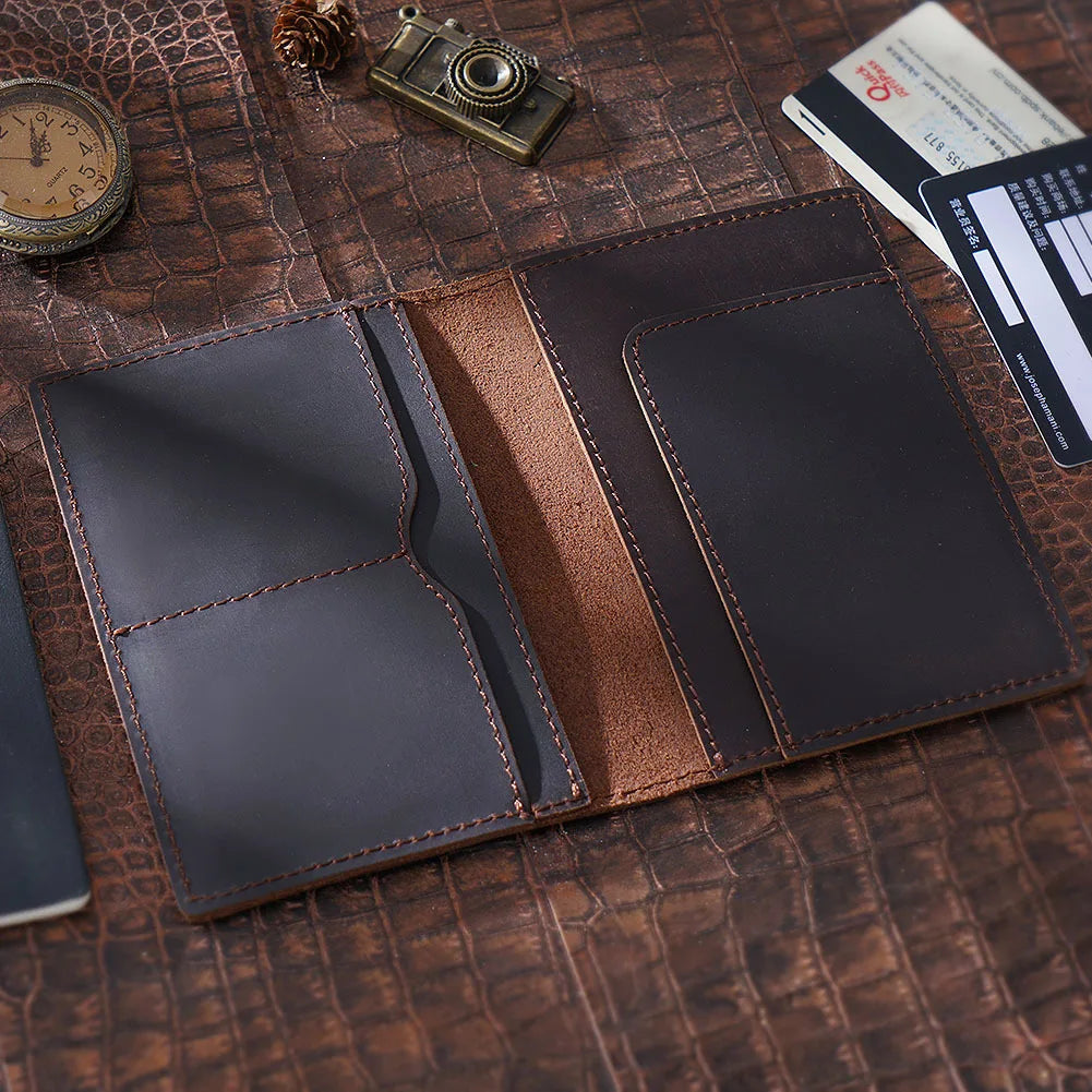 Genuine Leather Passport Holder Compact Travel Wallet Handmade Vintage