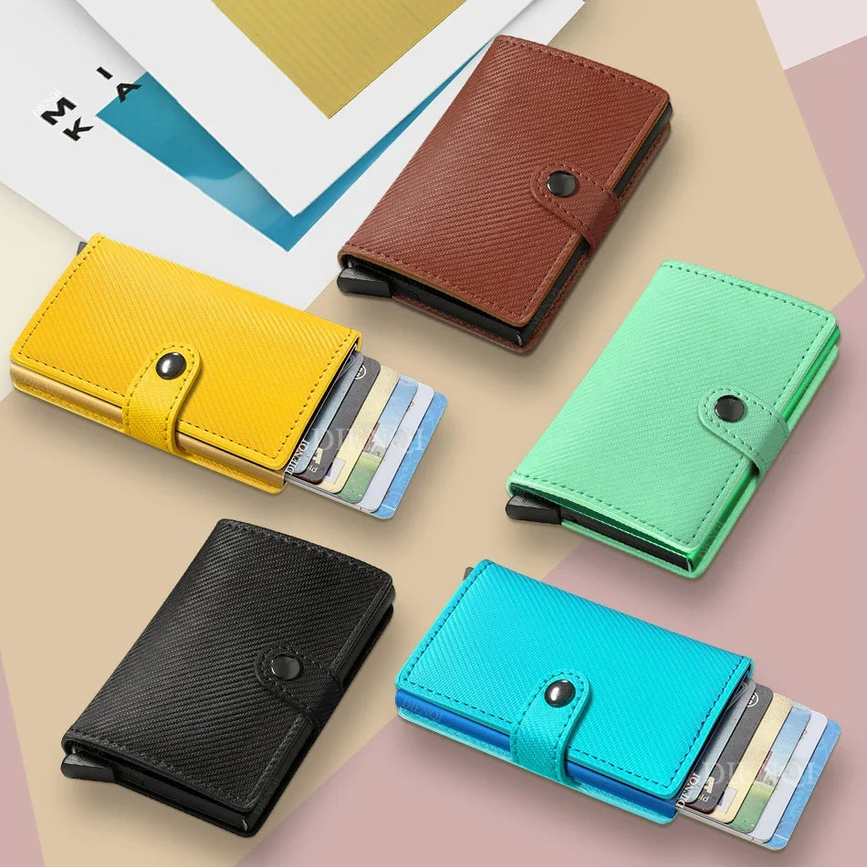 RFID Leather PU Carbon Automatic Card Holder with Quick Ejection