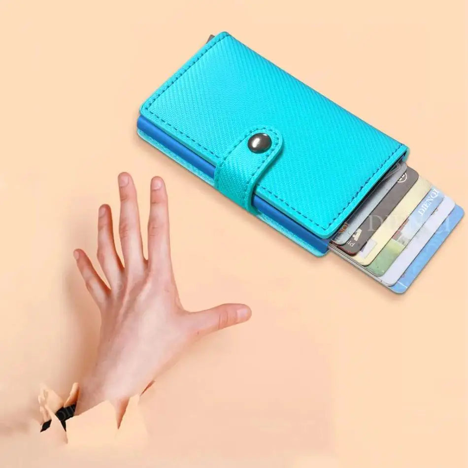 RFID Leather PU Carbon Automatic Card Holder with Quick Ejection