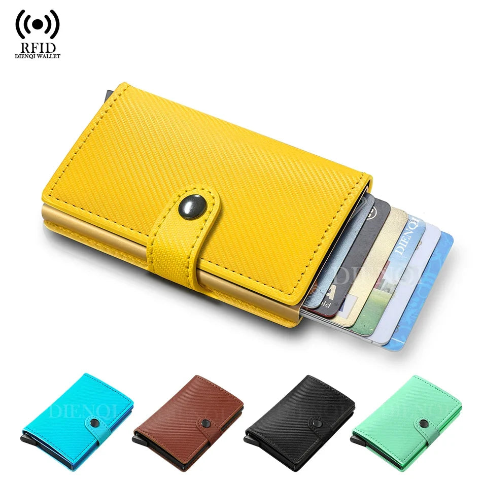 RFID Leather PU Carbon Automatic Card Holder with Quick Ejection