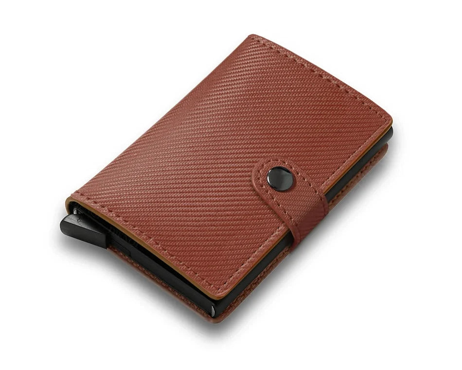 RFID Leather PU Carbon Automatic Card Holder with Quick Ejection